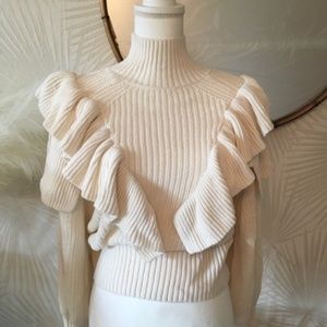 Prologue Ruffle Turtleneck Cream Sweater - NWT